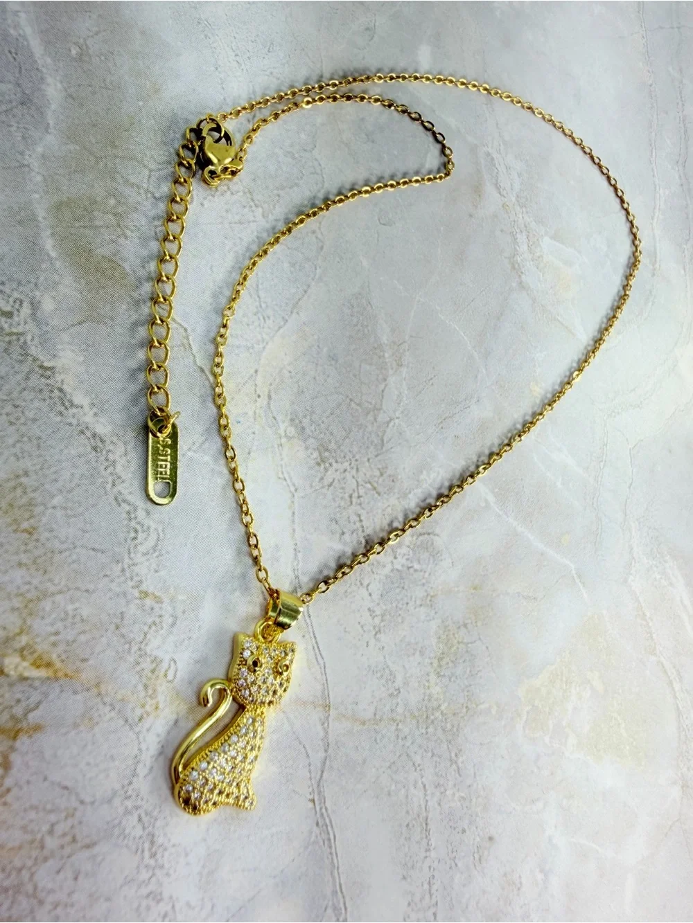 Gold Cat Pendant Necklace - Sparkling Cat Charm for Cats Lovers #stainless steel